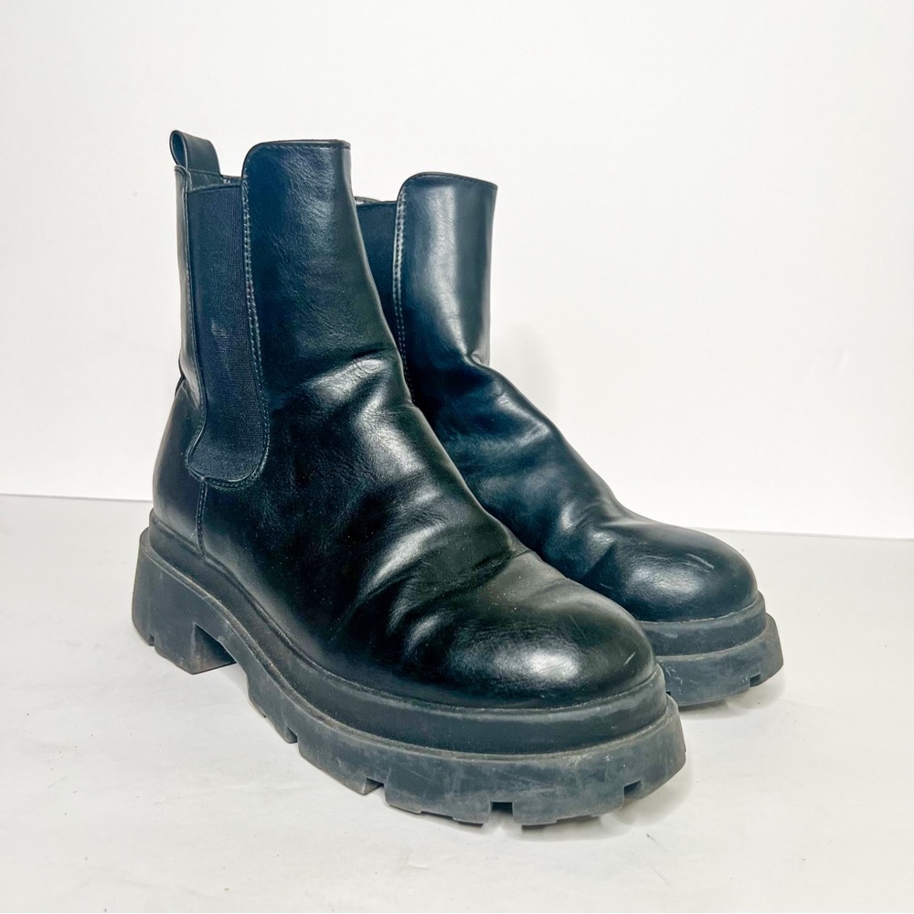 ASOS Design Black Chunky Platform Leather Chelsea Boots Size 8 Women’s
